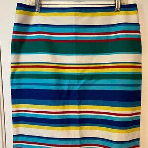 Talbots Striped Pencil Skirt Lined Size 12 Womens Multicolor 100% Cotton Blue